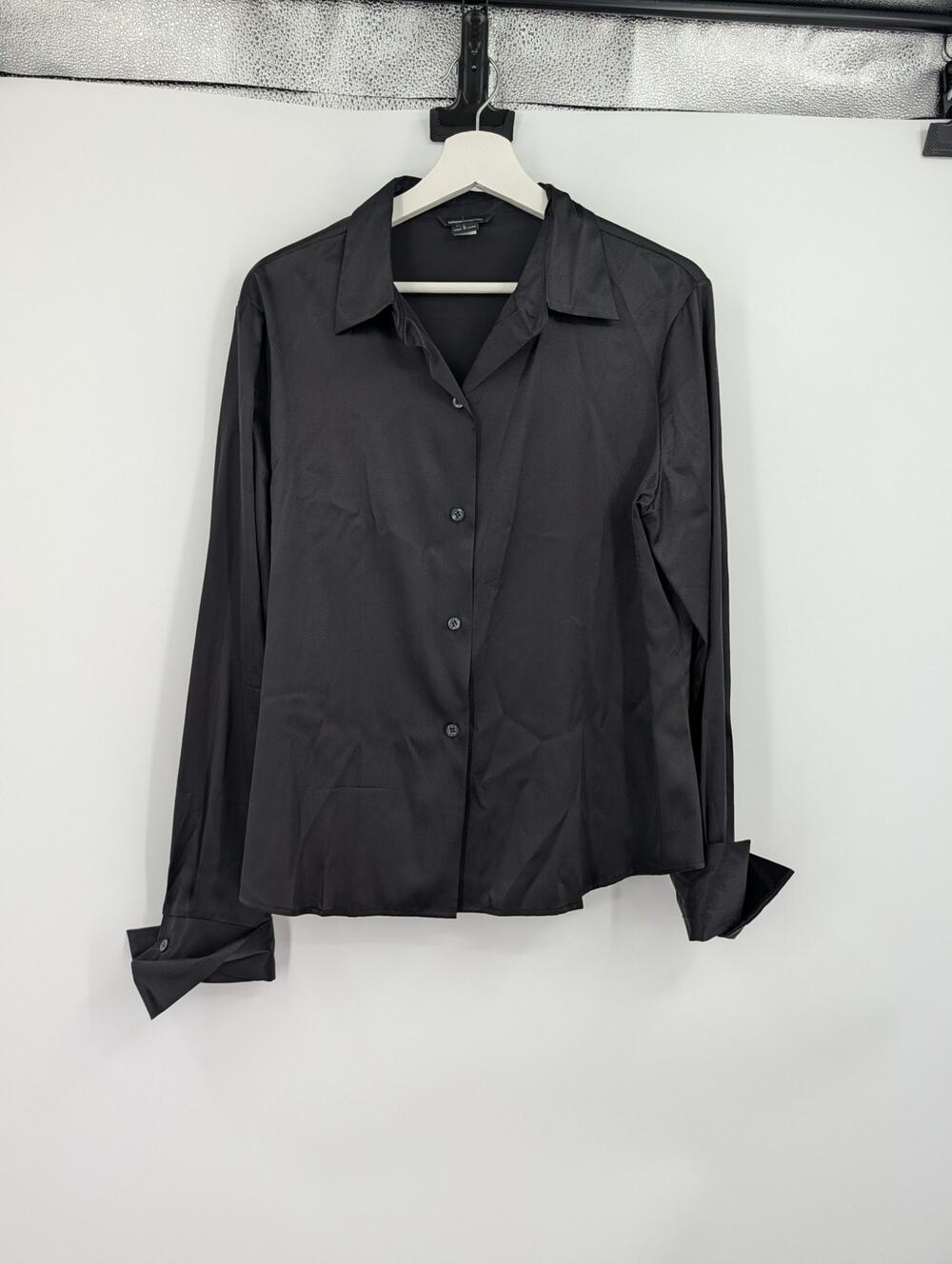 Moda International Silk Blend Black Blouse Large Goth Staple Timeless Capsule
